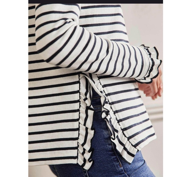 NWT Boden Frilled Ruffle side split Jersey Top Sweater blue white Striped sz 6 - Picture 4 of 8